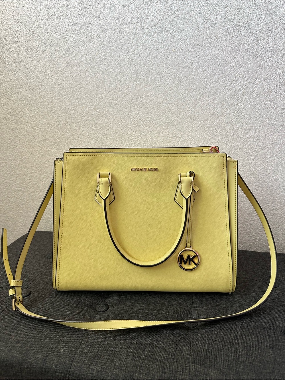Michael Kors Lemon Yellow Saffiano Satchel with MK Charm